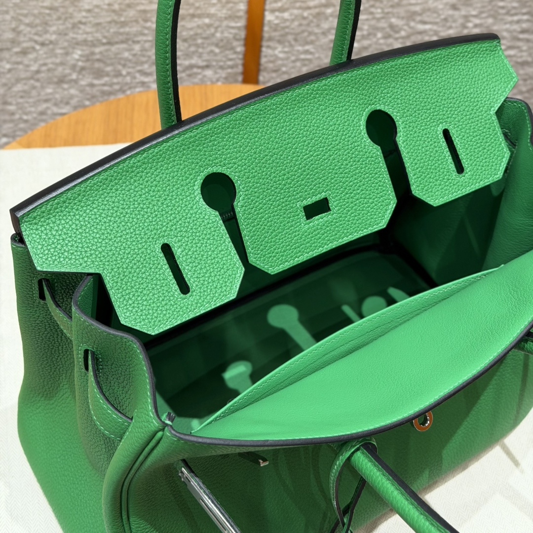高仿Hermes*Birkin30系列H044897BO1K竹子綠牛皮銀扣純手工