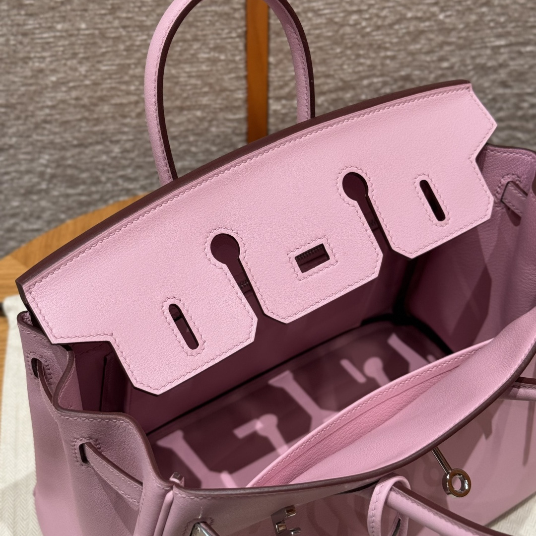 高仿Hermes*Birkin25系列H041344SWX9金葵紫牛皮銀扣純手工