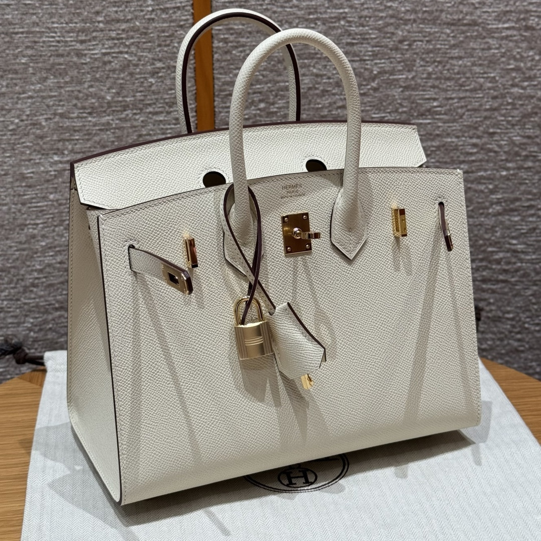 高仿Hermes*Birkin25系列H073178EPI2奶油色牛皮金扣純手工