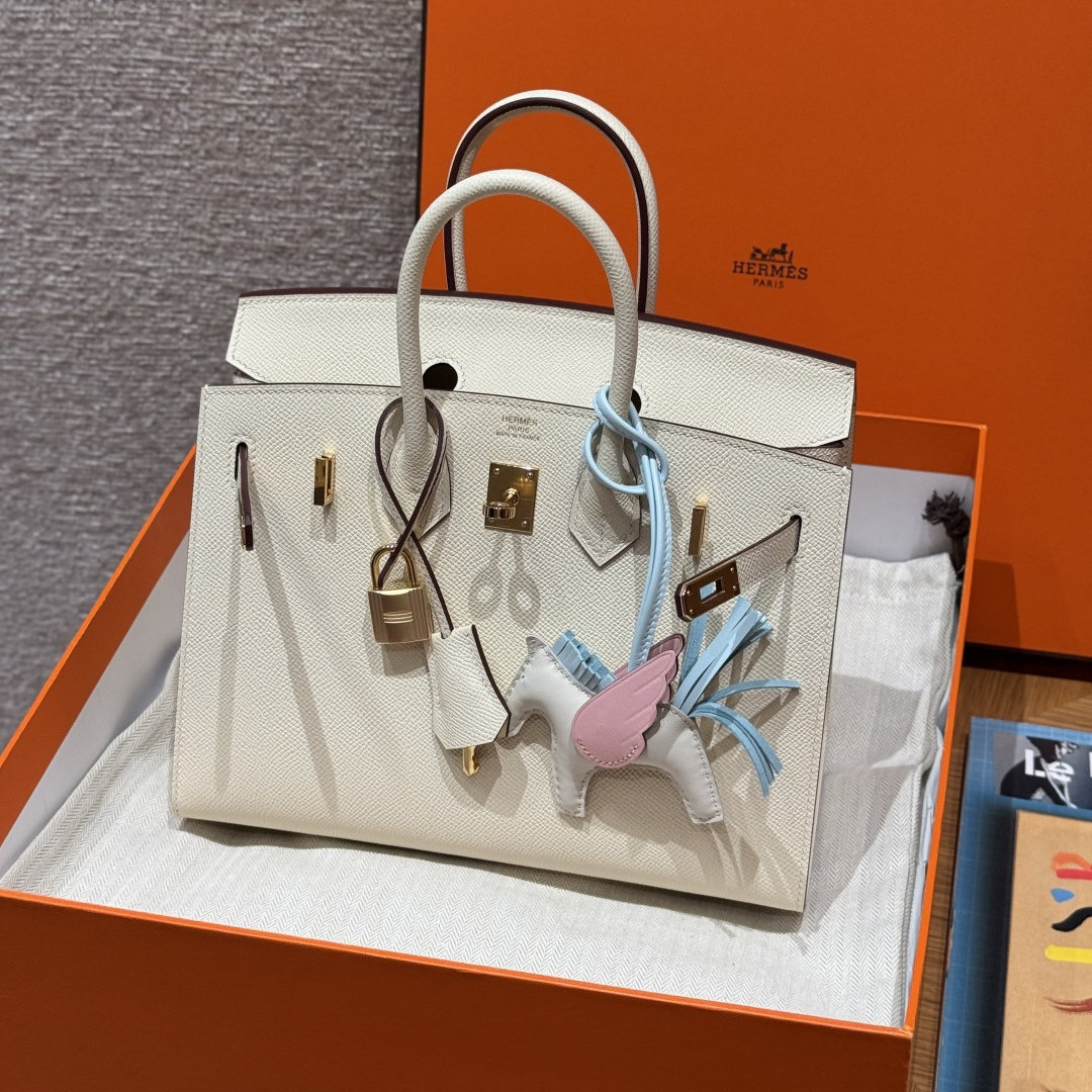 高仿Hermes*Birkin25系列H073178EPI2奶油色牛皮金扣純手工