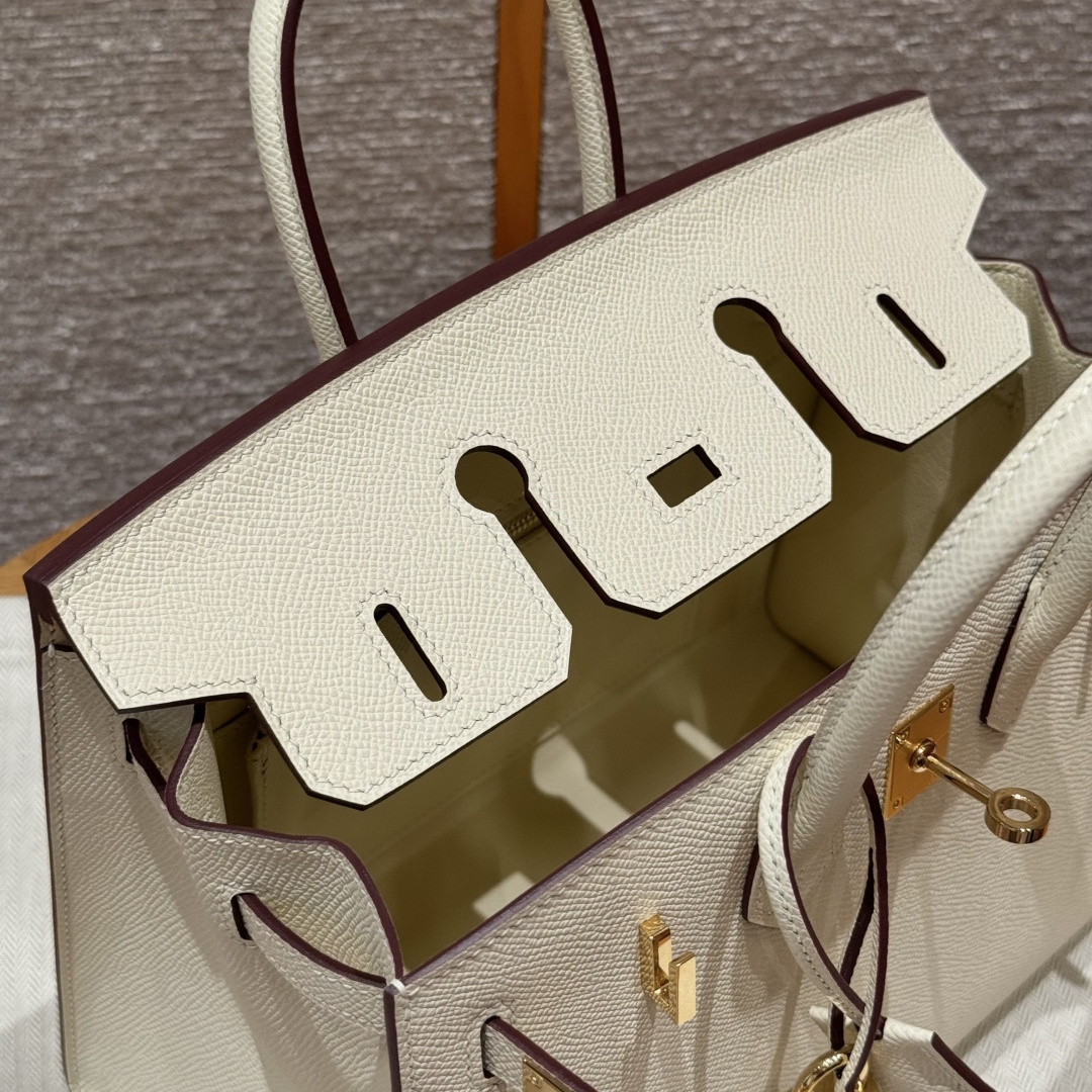 高仿Hermes*Birkin25系列H073178EPI2奶油色牛皮金扣純手工