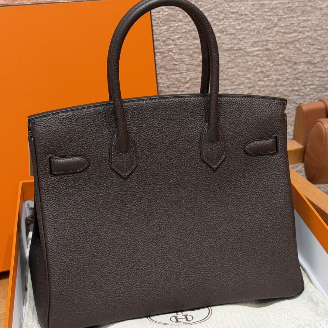 高仿Hermes*Birkin30系列H044897BO47巧克力色牛皮銀扣純手工