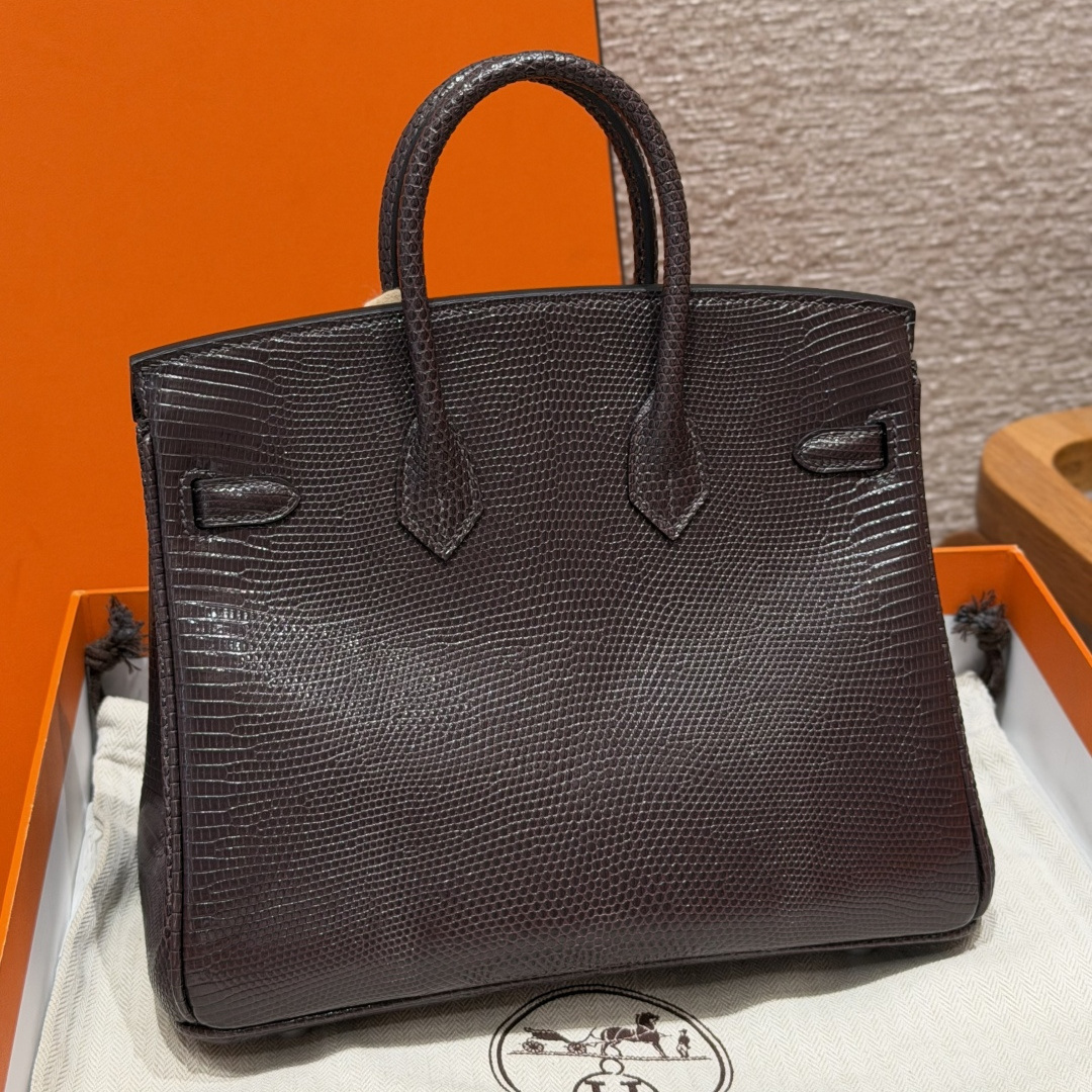 高仿Hermes*Birkin25系列H041344LZ46烏木色蜥蜴皮銀扣純手工