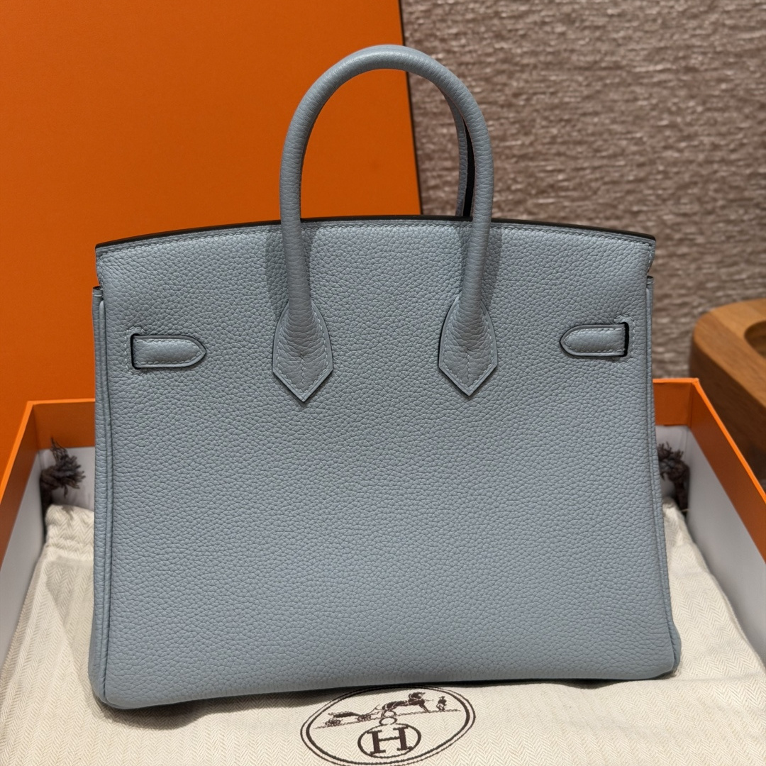高仿Hermes*Birkin25系列H041344BOJ7亞麻藍牛皮銀扣純手工