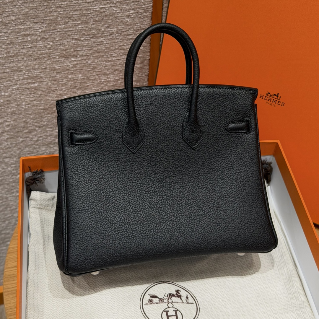 高仿Hermes*Birkin25系列H041344BO89黑色牛皮銀扣純手工