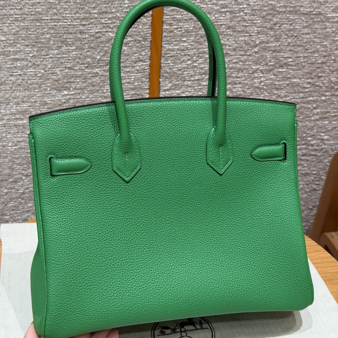 高仿Hermes*Birkin30系列H044897BO1K竹子綠牛皮銀扣純手工