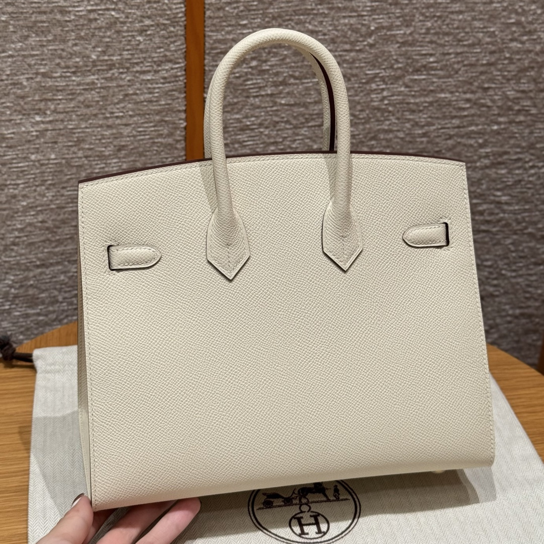 高仿Hermes*Birkin25系列H073178EPI2奶油色牛皮金扣純手工