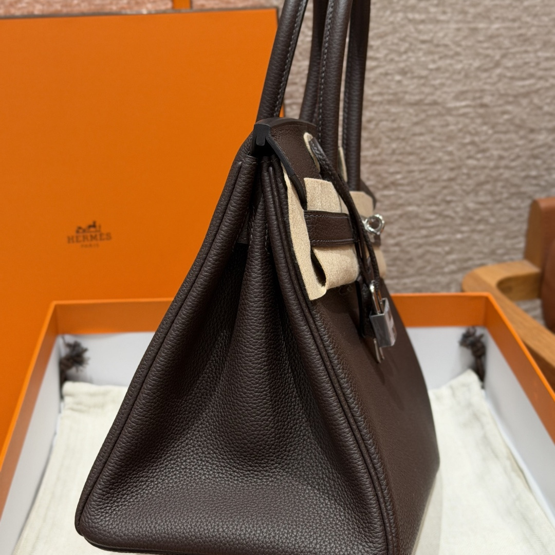 高仿Hermes*Birkin30系列H044897BO47巧克力色牛皮銀扣純手工