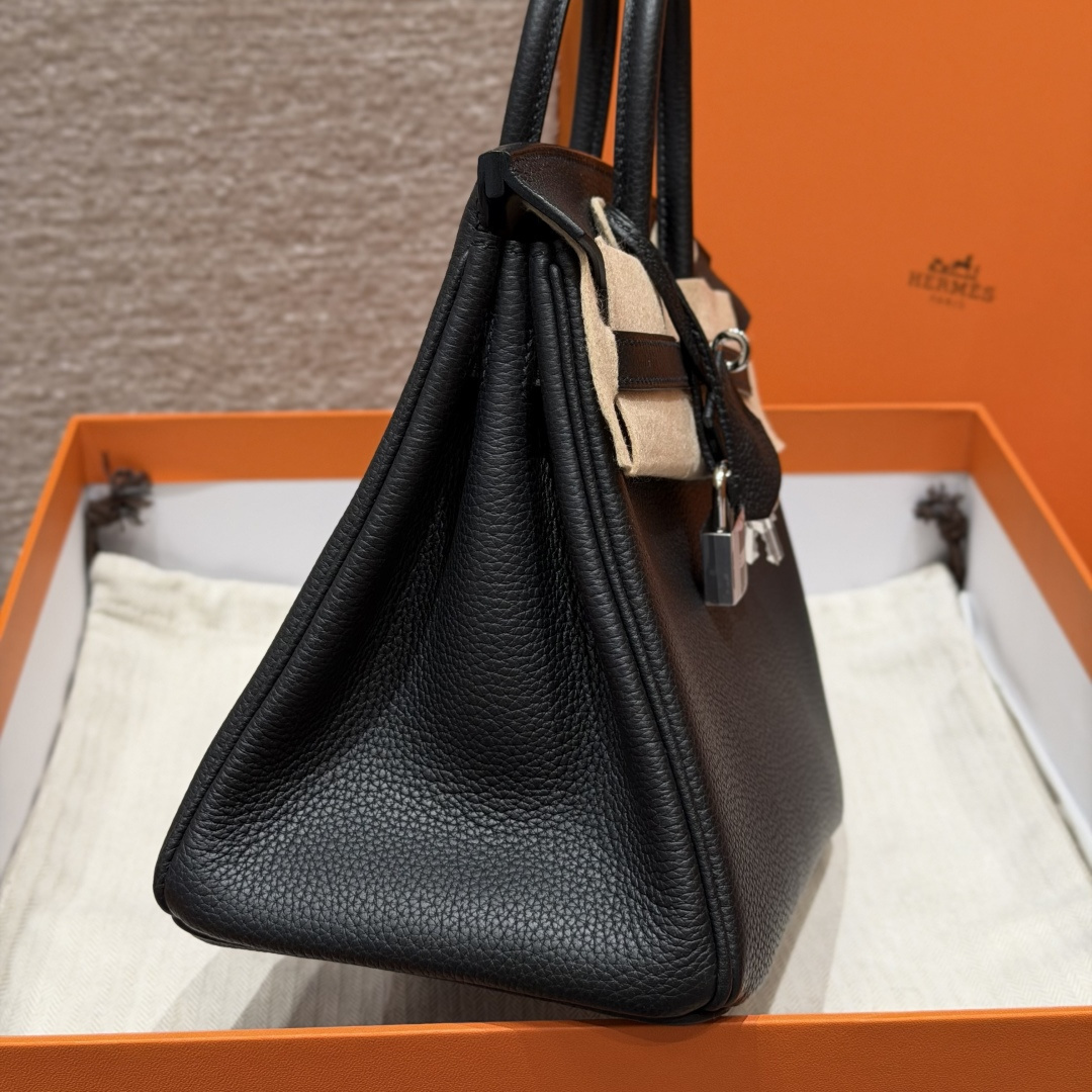 高仿Hermes*Birkin25系列H041344BO89黑色牛皮銀扣純手工