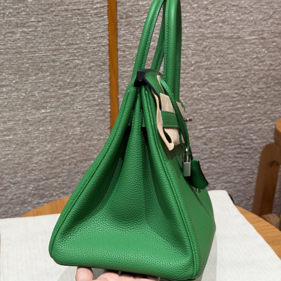 高仿Hermes*Birkin30系列H044897BO1K竹子綠牛皮銀扣純手工
