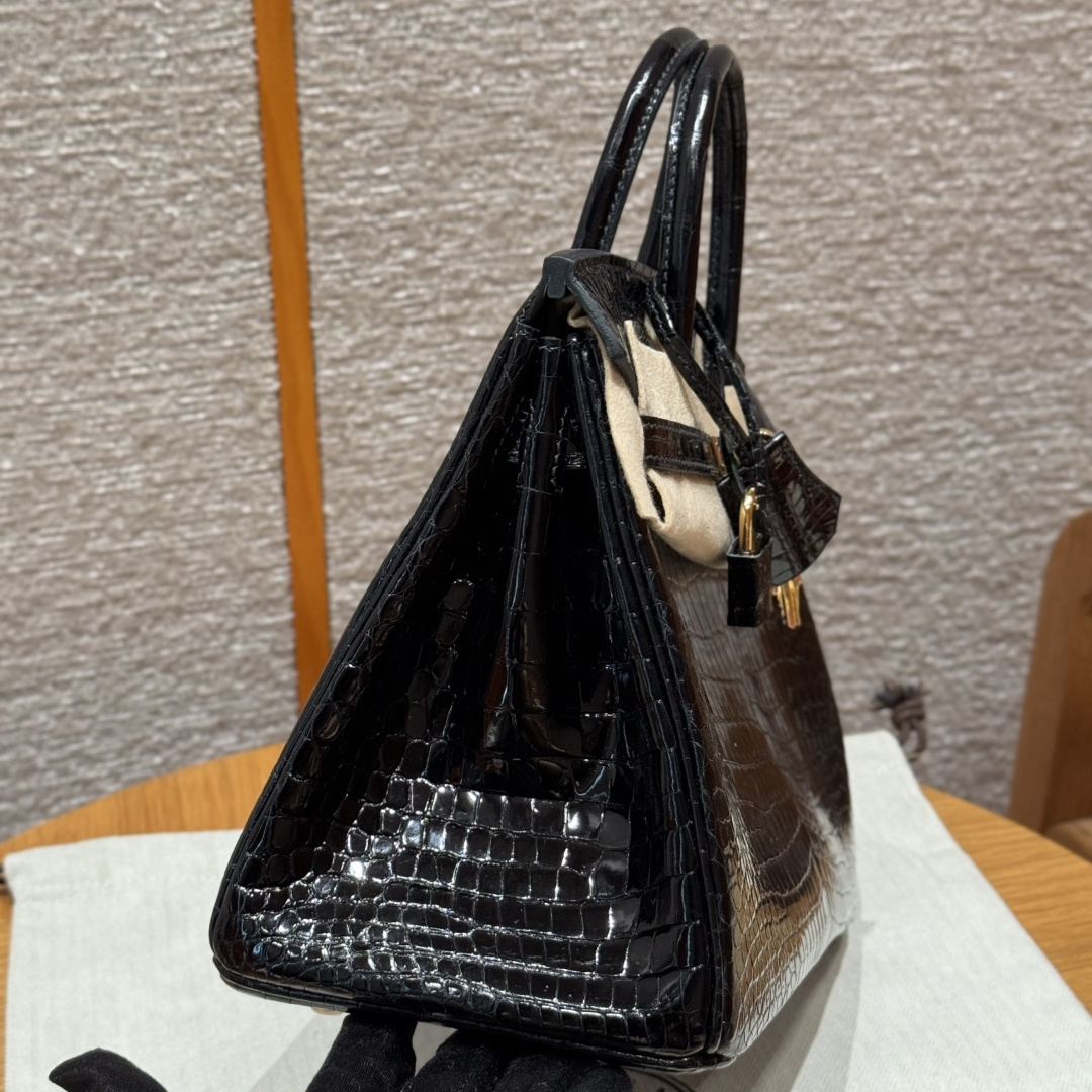 高仿Hermes*Birkin25系列H041344CK89黑色鱷魚皮金扣純手工