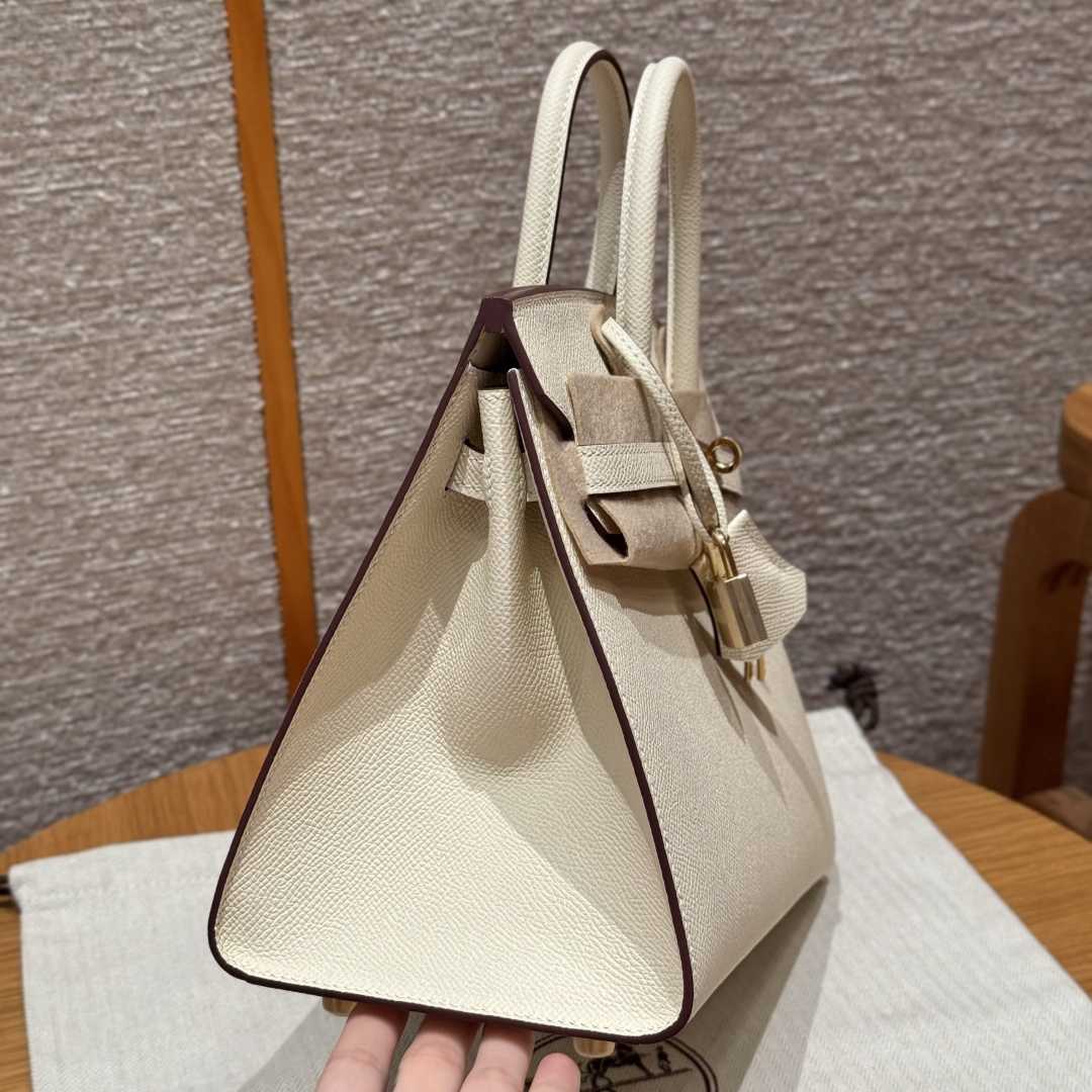高仿Hermes*Birkin25系列H073178EPI2奶油色牛皮金扣純手工
