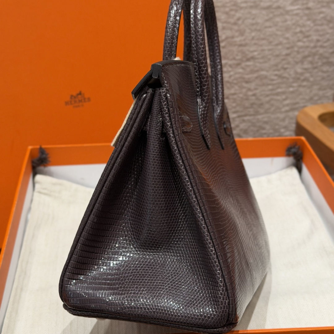 高仿Hermes*Birkin25系列H041344LZ46烏木色蜥蜴皮銀扣純手工