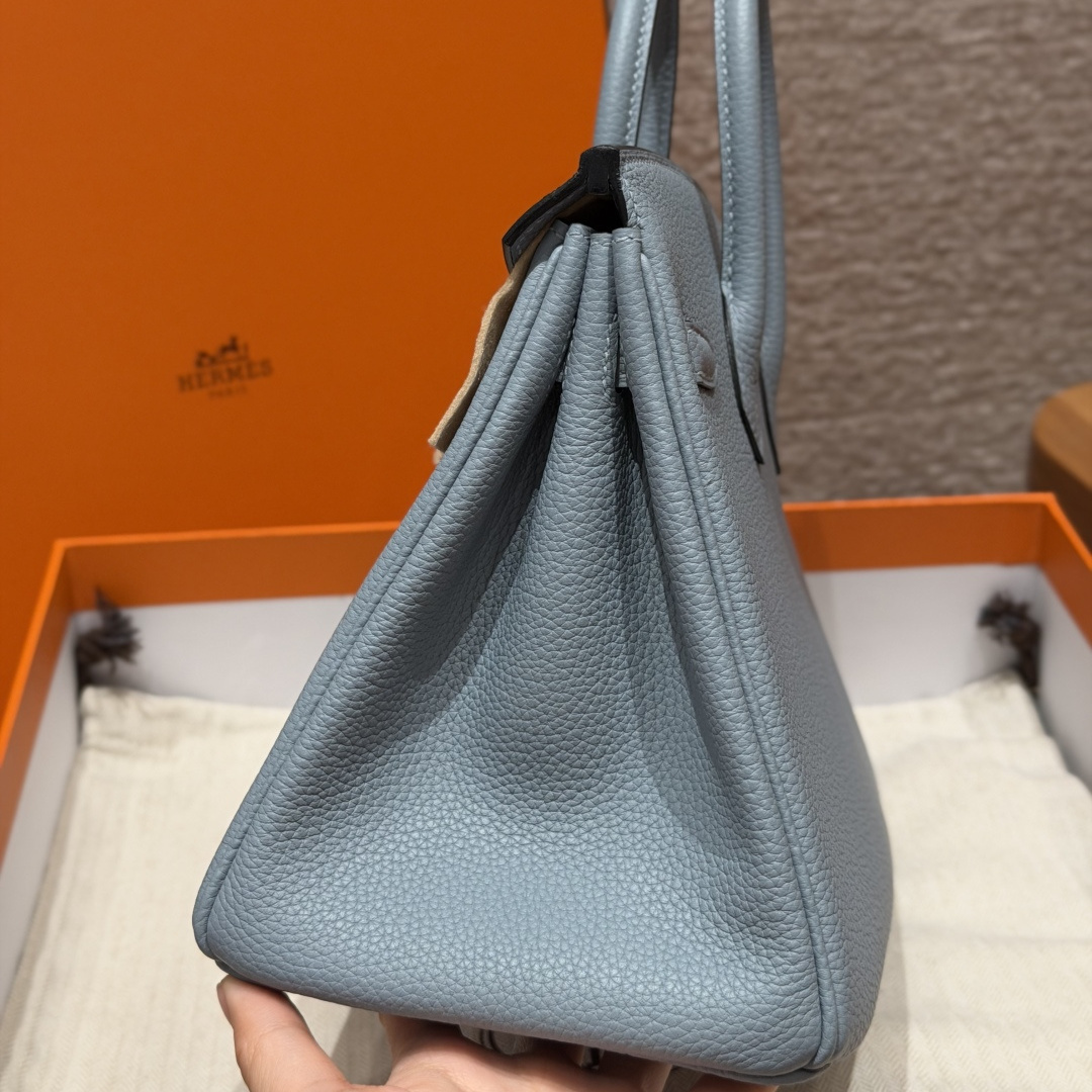 高仿Hermes*Birkin25系列H041344BOJ7亞麻藍牛皮銀扣純手工