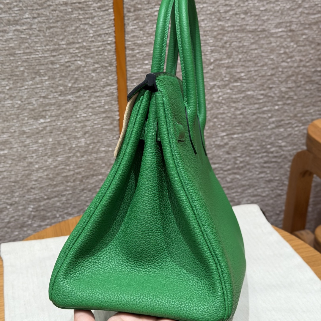 高仿Hermes*Birkin30系列H044897BO1K竹子綠牛皮銀扣純手工