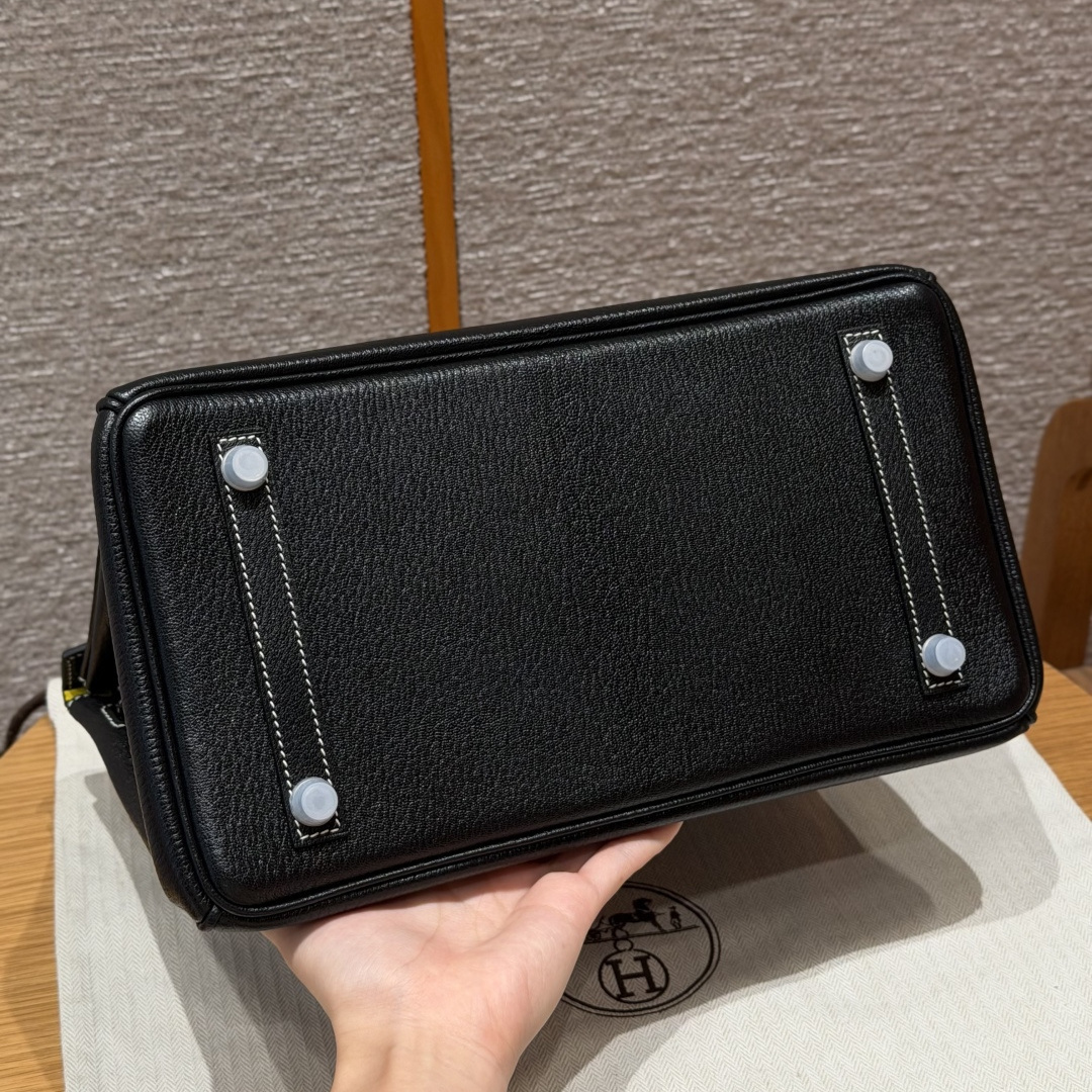 高仿Hermes*Birkin30系列H044897CA3899R黑色拼檸檬黃山羊皮銀扣純手工