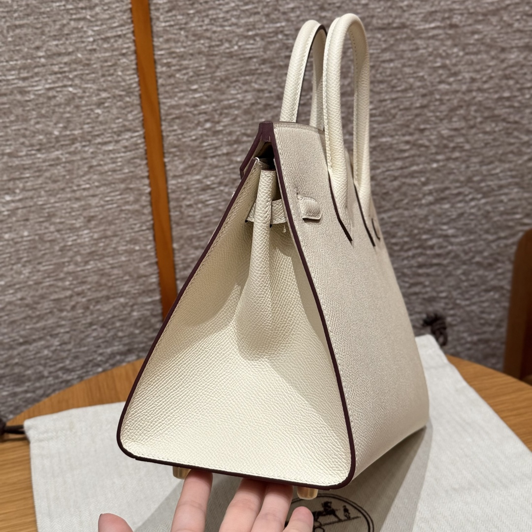 高仿Hermes*Birkin25系列H073178EPI2奶油色牛皮金扣純手工