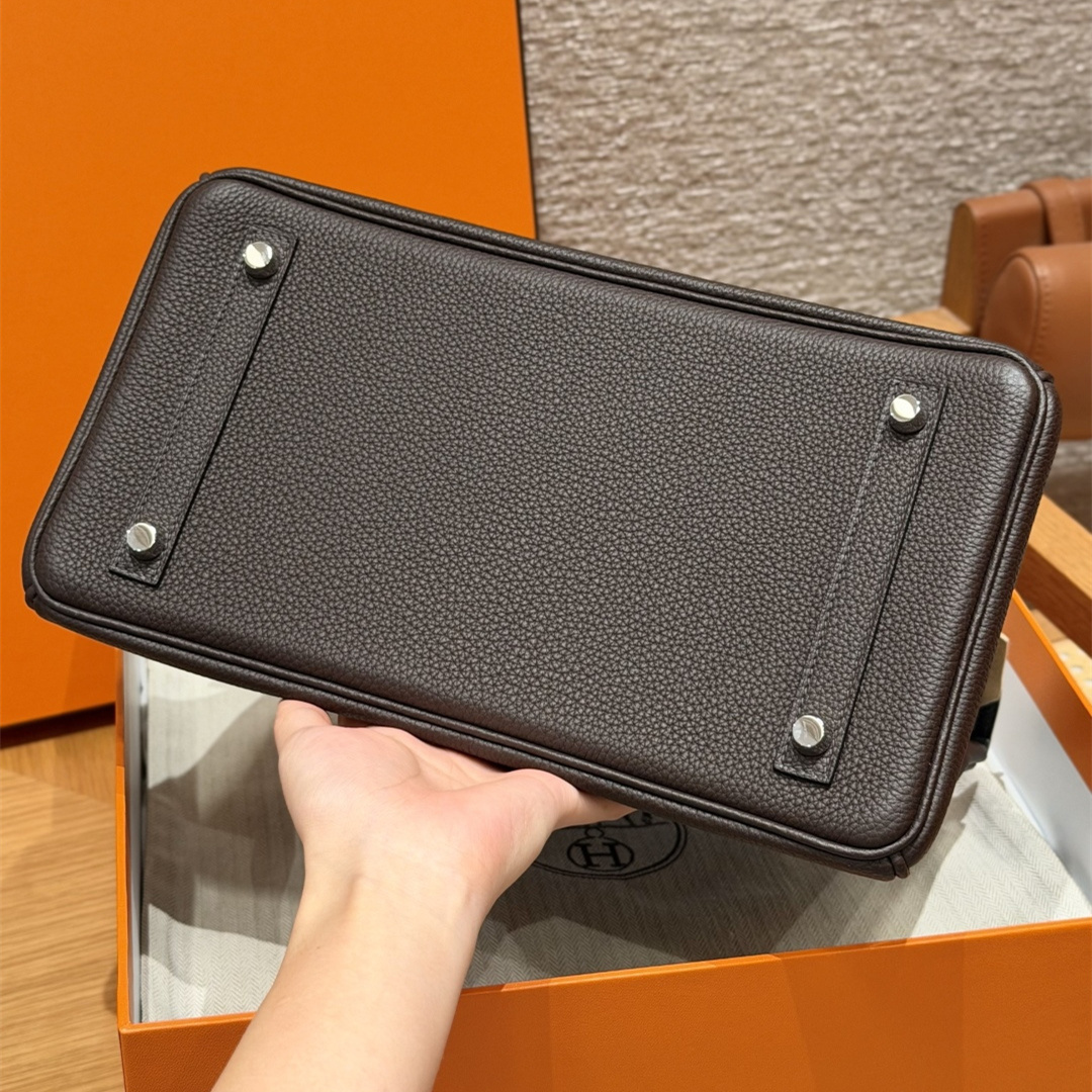 高仿Hermes*Birkin30系列H044897BO47巧克力色牛皮銀扣純手工