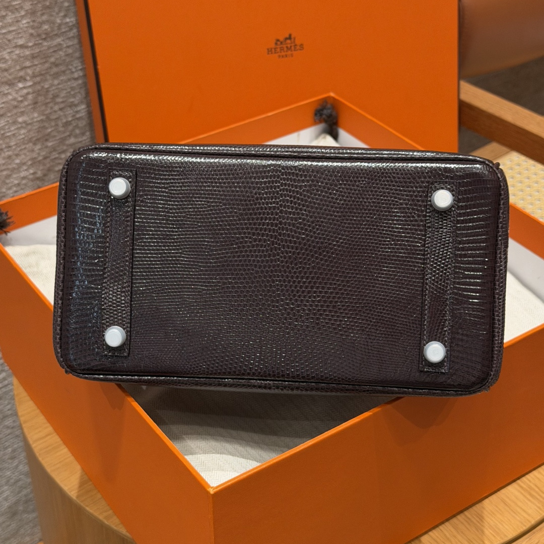 高仿Hermes*Birkin25系列H041344LZ46烏木色蜥蜴皮銀扣純手工