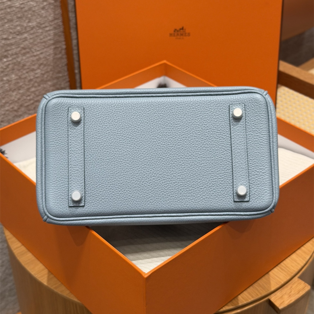 高仿Hermes*Birkin25系列H041344BOJ7亞麻藍牛皮銀扣純手工