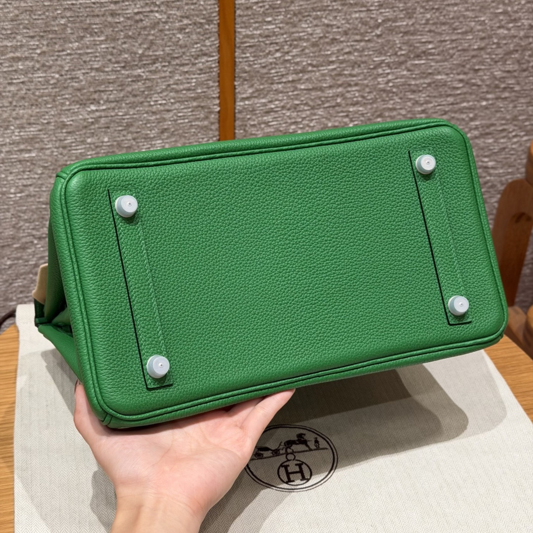 高仿Hermes*Birkin30系列H044897BO1K竹子綠牛皮銀扣純手工