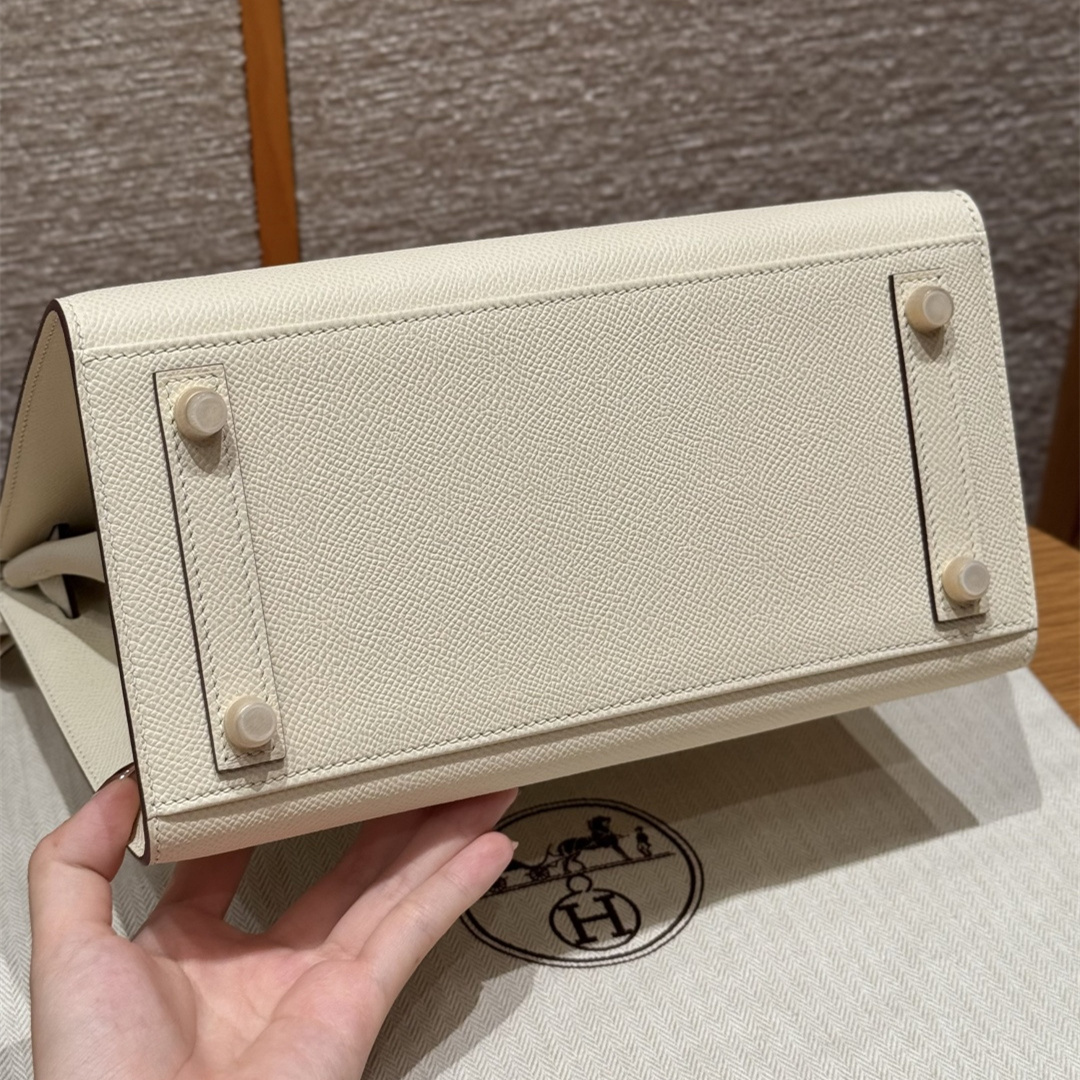 高仿Hermes*Birkin25系列H073178EPI2奶油色牛皮金扣純手工