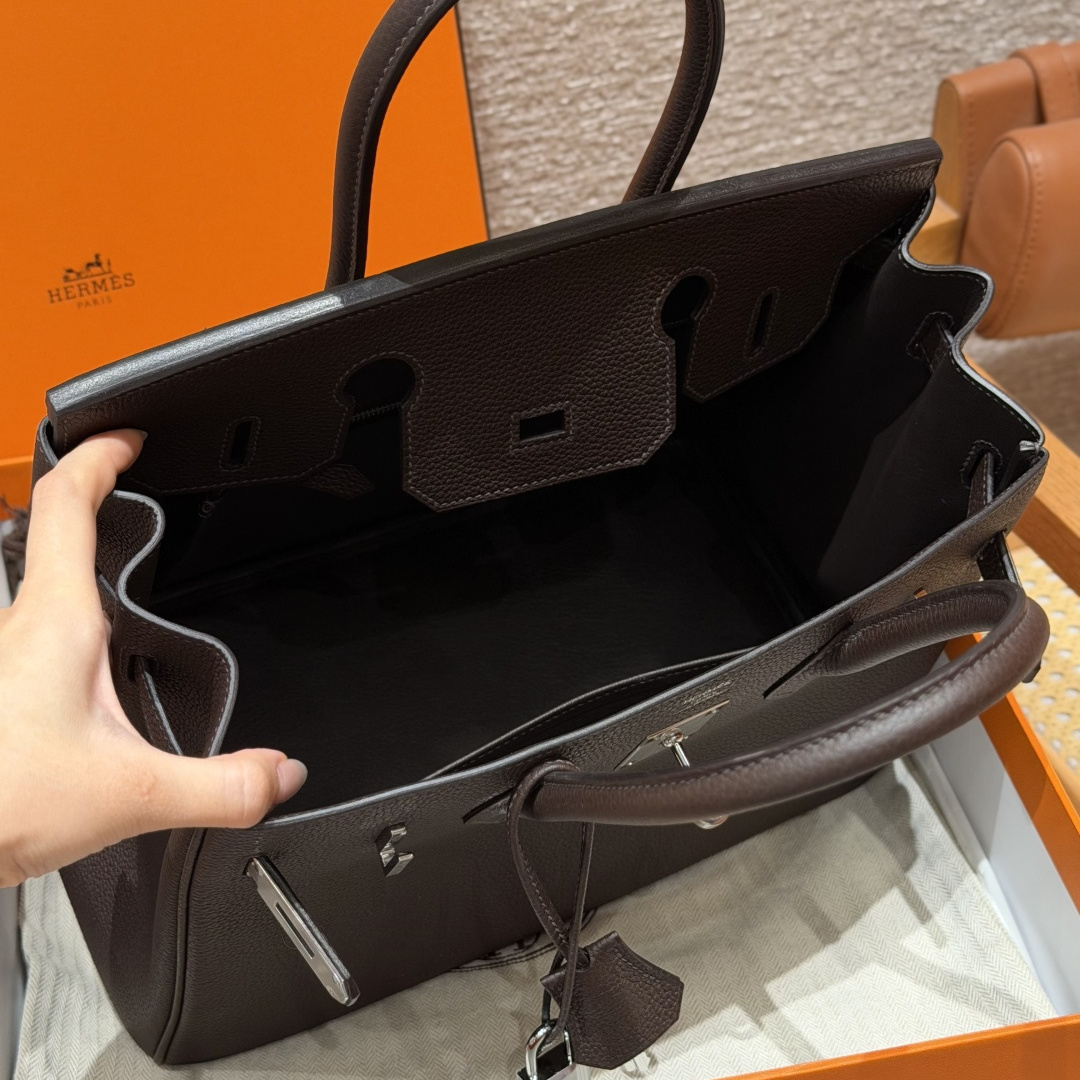 高仿Hermes*Birkin30系列H044897BO47巧克力色牛皮銀扣純手工