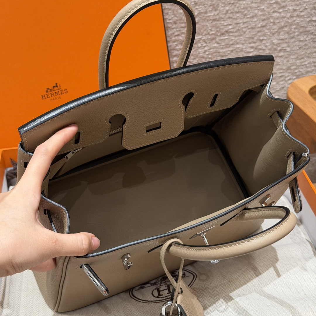 高仿Hermes*Birkin25系列H041344BOS2風衣灰牛皮銀扣純手工