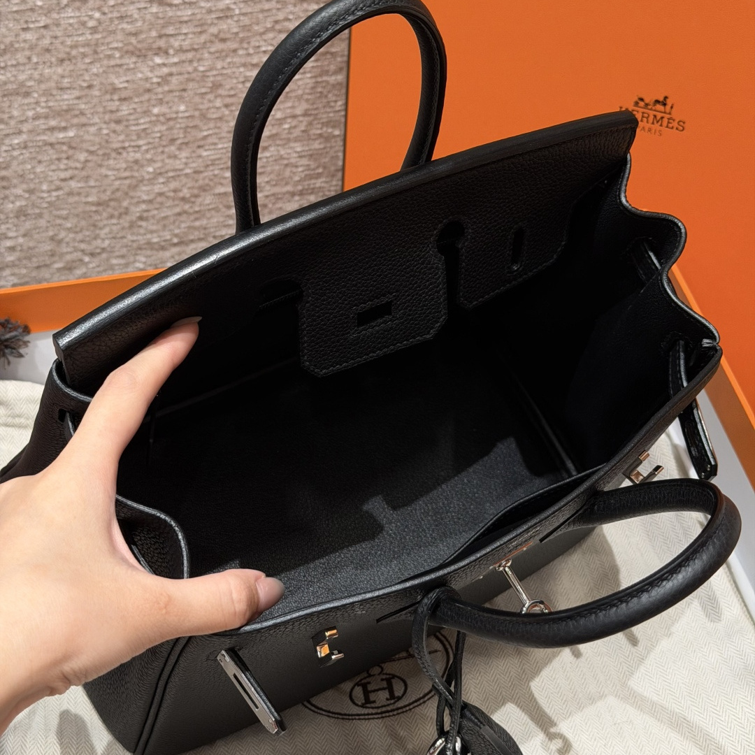 高仿Hermes*Birkin25系列H041344BO89黑色牛皮銀扣純手工