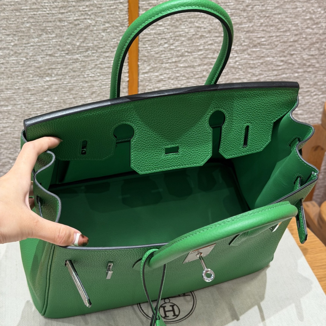 高仿Hermes*Birkin30系列H044897BO1K竹子綠牛皮銀扣純手工