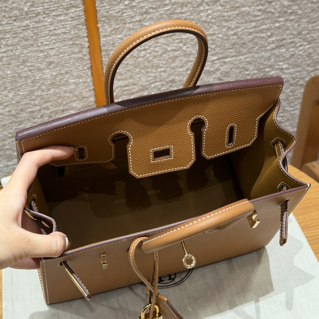 高仿Hermes*Birkin25系列H073178EP37金棕色牛皮金扣純手工