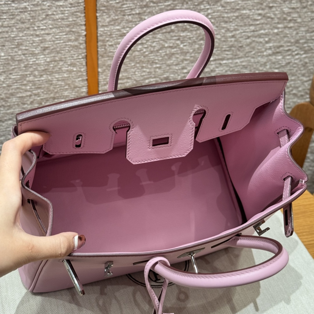 高仿Hermes*Birkin25系列H041344SWX9金葵紫牛皮銀扣純手工