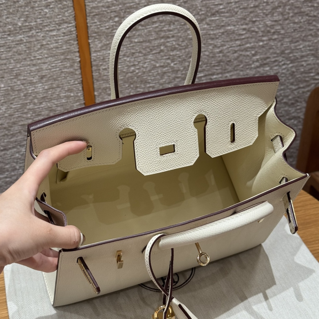高仿Hermes*Birkin25系列H073178EPI2奶油色牛皮金扣純手工