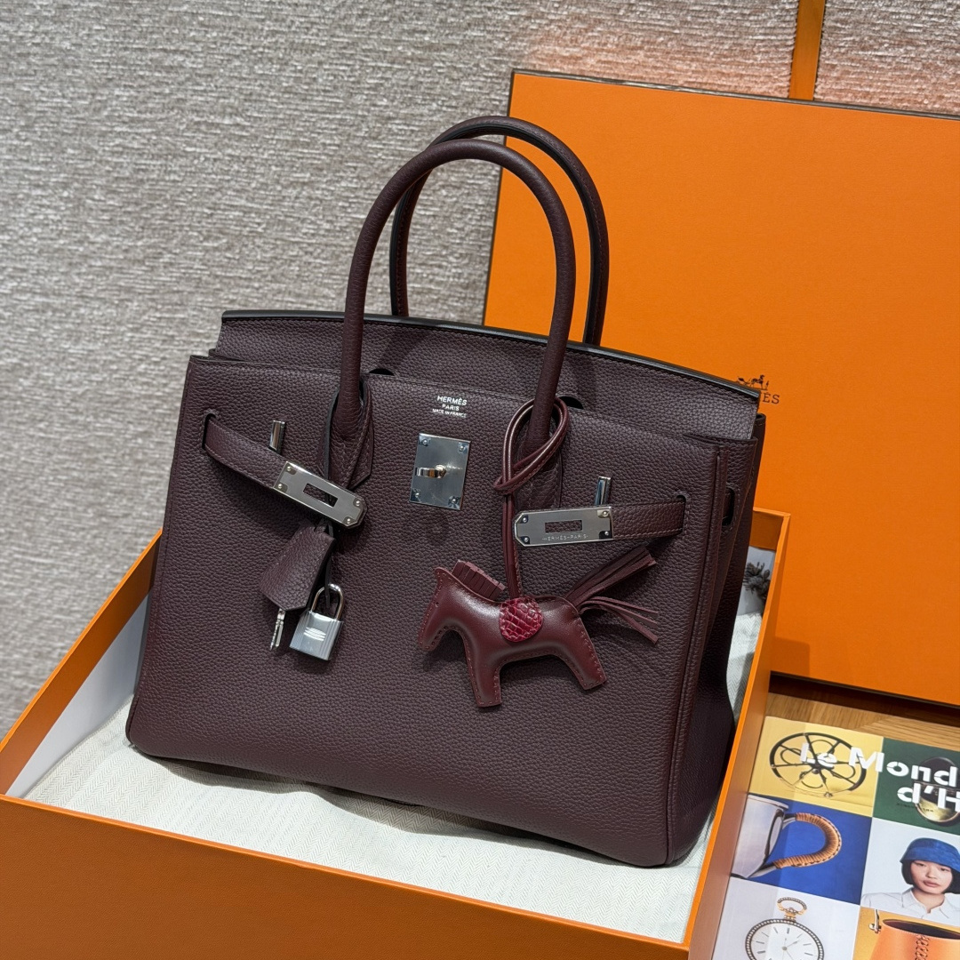 高仿Hermes*Birkin30系列H044897BOOG馬鞍紅牛皮銀扣純手工