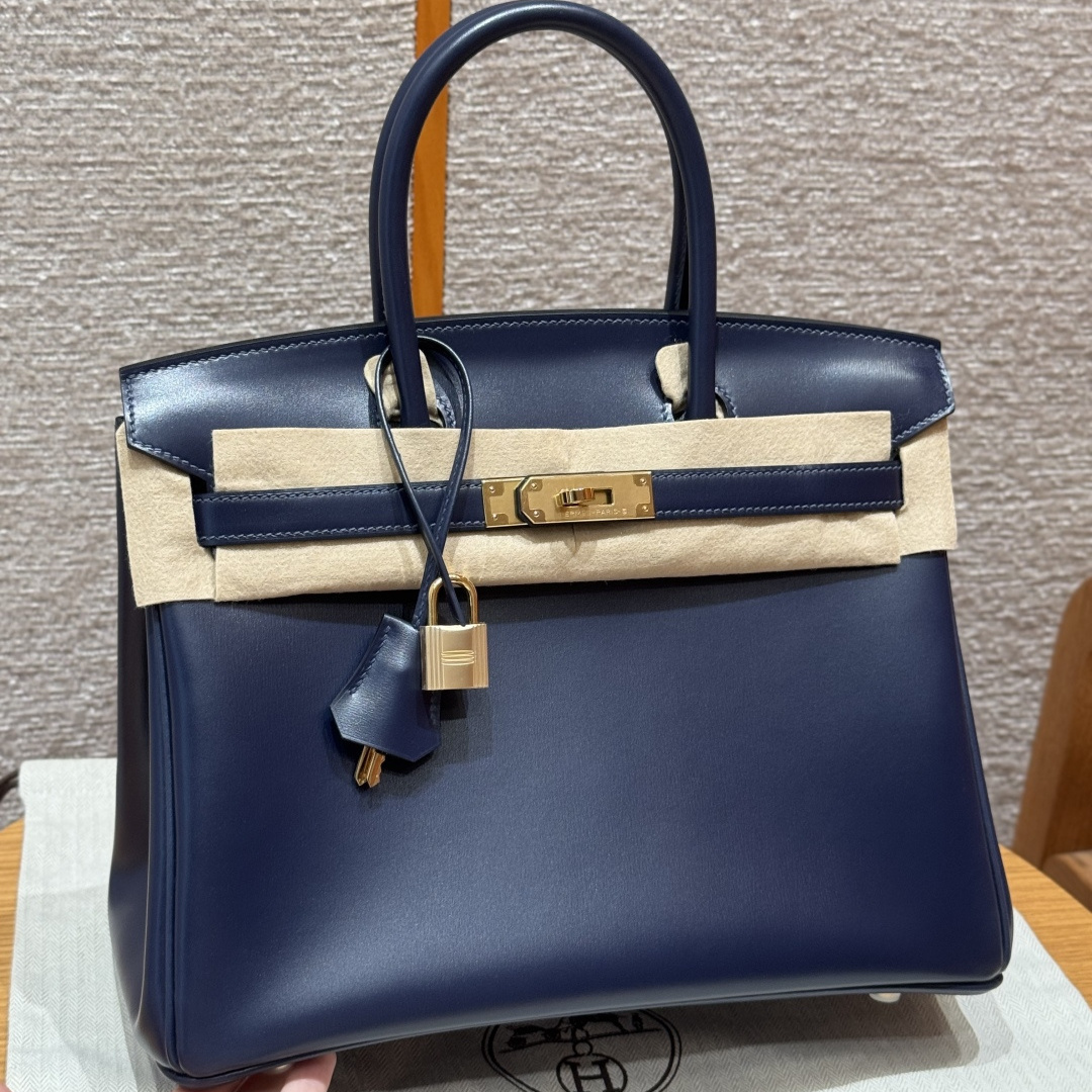 高仿Hermes*Birkin30系列H044897BX73寶石藍牛皮金扣純手工