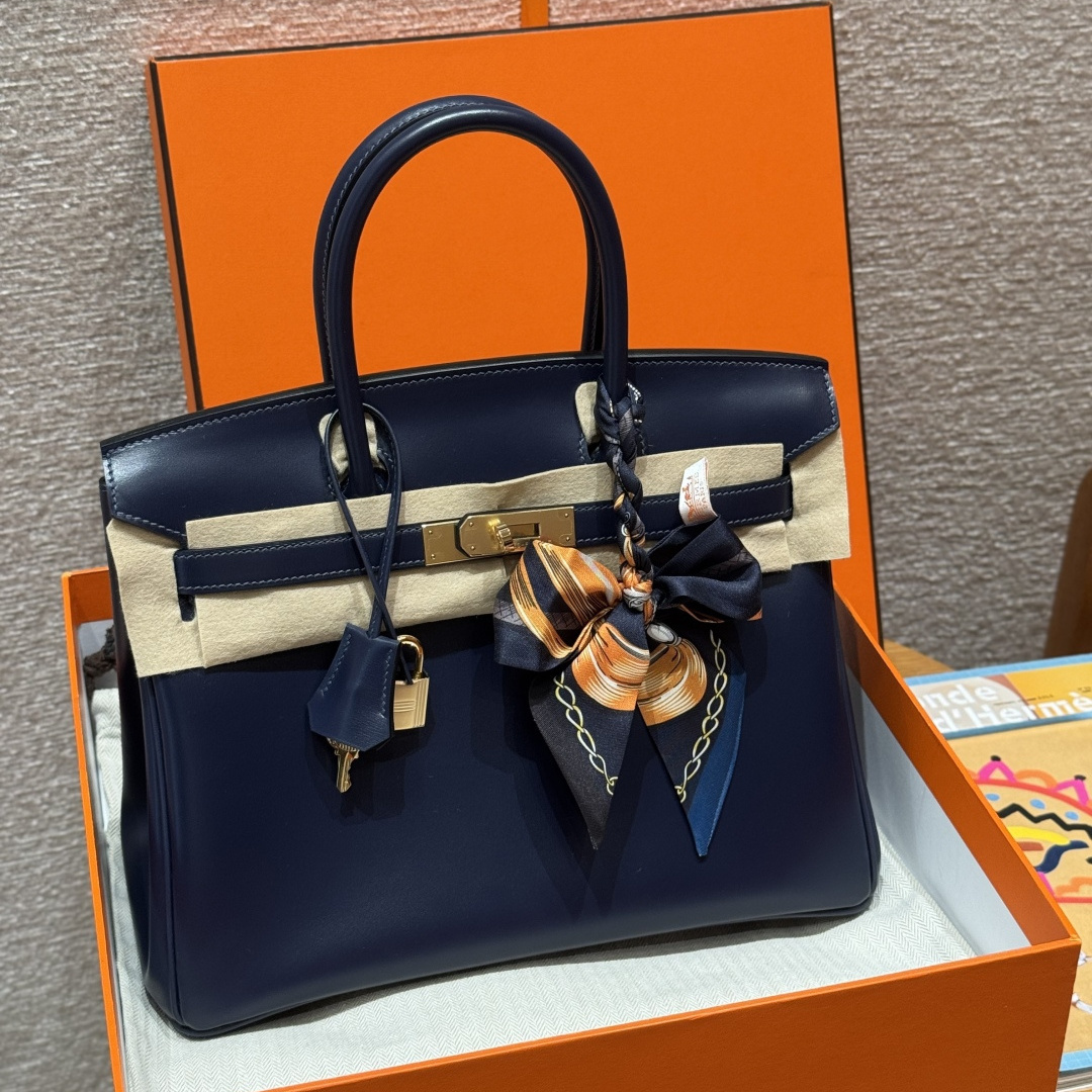 高仿Hermes*Birkin30系列H044897BX73寶石藍牛皮金扣純手工