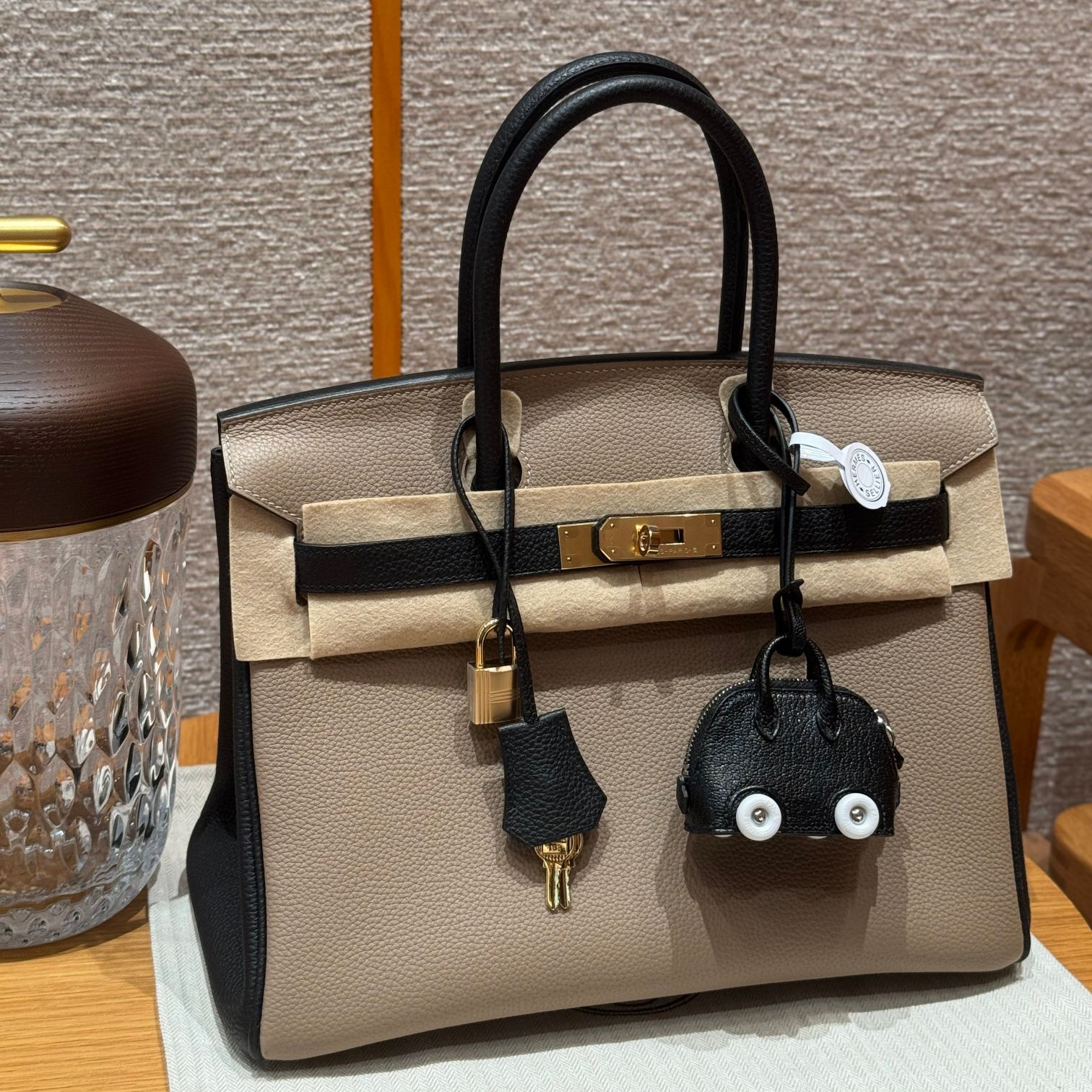 高仿Hermes*Birkin30系列H044897BO8189斑鳩灰拼黑色牛皮金扣純手工