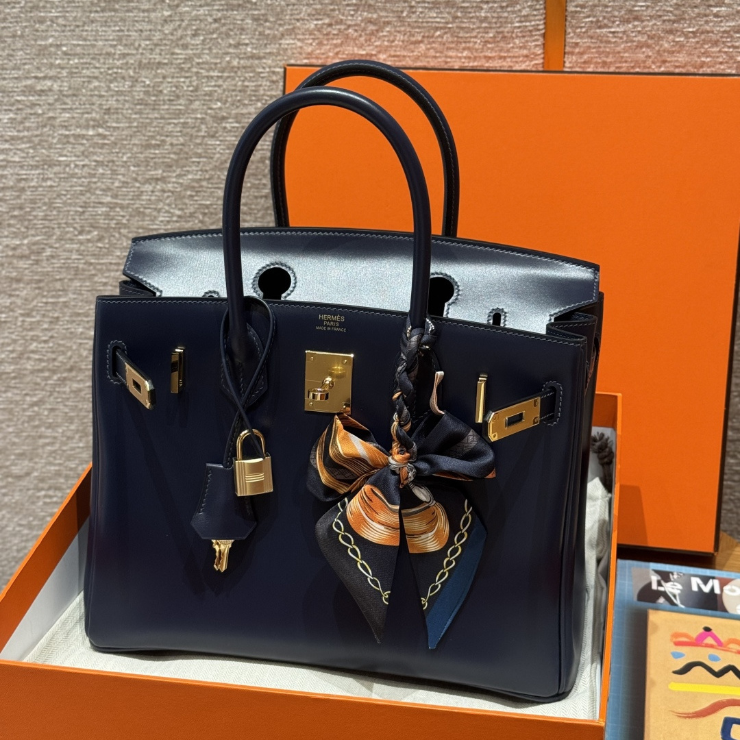 高仿Hermes*Birkin30系列H044897BX73寶石藍牛皮金扣純手工