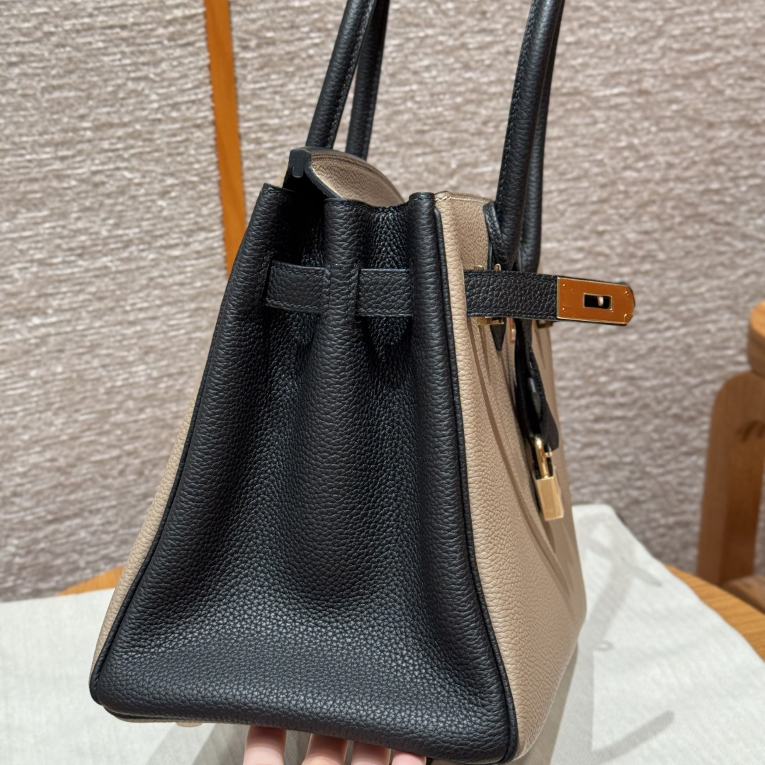 高仿Hermes*Birkin30系列H044897BO8189斑鳩灰拼黑色牛皮金扣純手工