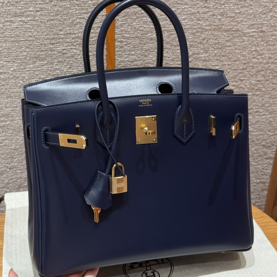 高仿Hermes*Birkin30系列H044897BX73寶石藍牛皮金扣純手工
