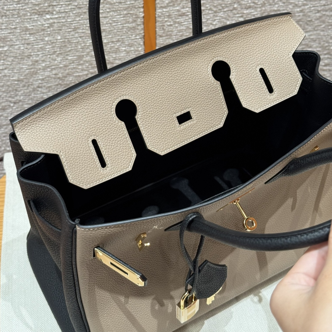 高仿Hermes*Birkin30系列H044897BO8189斑鳩灰拼黑色牛皮金扣純手工