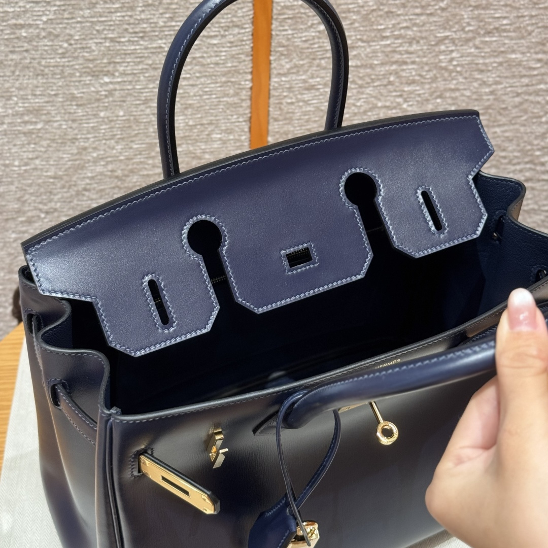 高仿Hermes*Birkin30系列H044897BX73寶石藍牛皮金扣純手工