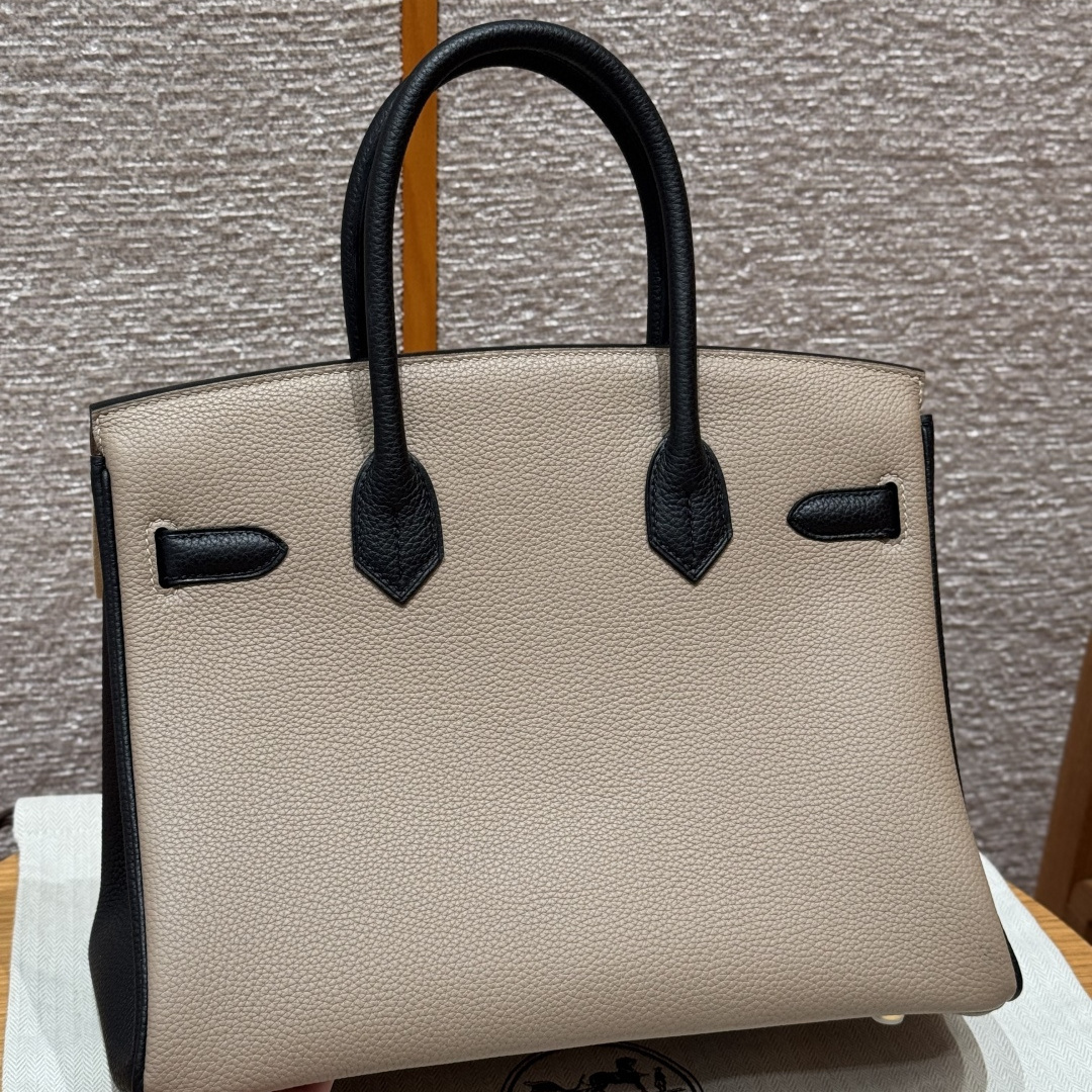 高仿Hermes*Birkin30系列H044897BO8189斑鳩灰拼黑色牛皮金扣純手工