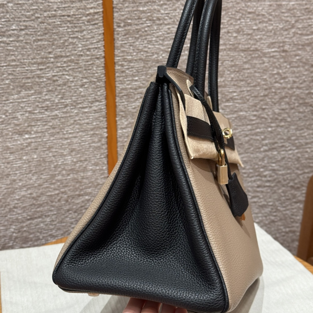 高仿Hermes*Birkin30系列H044897BO8189斑鳩灰拼黑色牛皮金扣純手工
