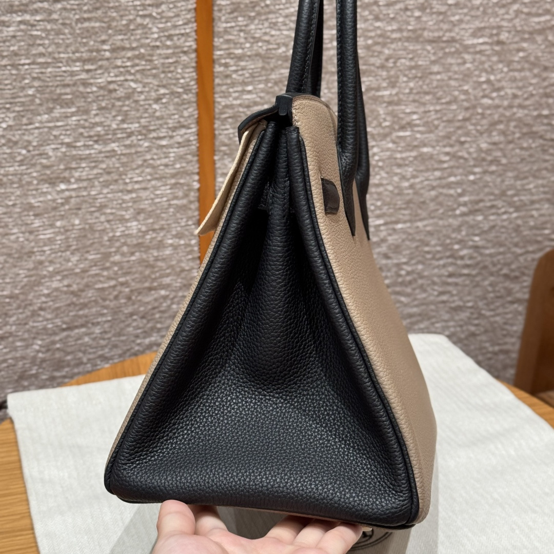 高仿Hermes*Birkin30系列H044897BO8189斑鳩灰拼黑色牛皮金扣純手工