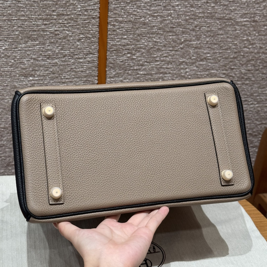 高仿Hermes*Birkin30系列H044897BO8189斑鳩灰拼黑色牛皮金扣純手工