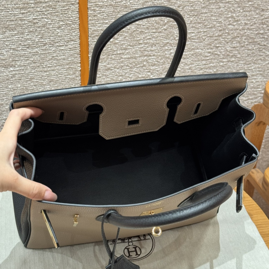 高仿Hermes*Birkin30系列H044897BO8189斑鳩灰拼黑色牛皮金扣純手工