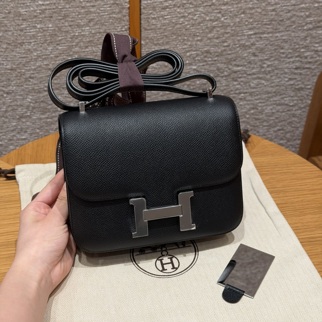 高仿Hermes*Constance19系列H080169EP89黑色牛皮銀扣純手工