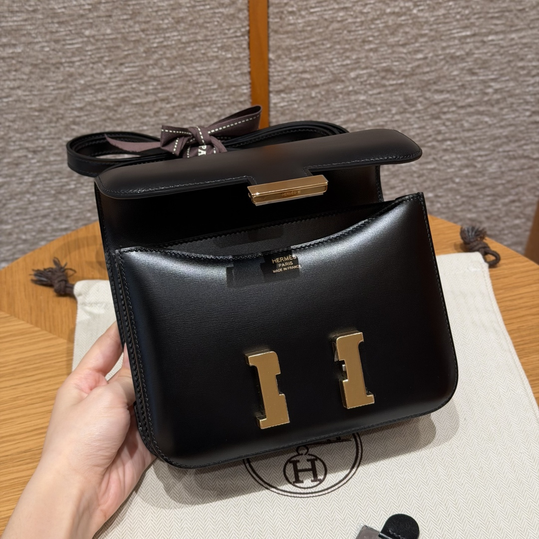 高仿Hermes*Constance19系列H080169BX80黑色牛皮金扣純手工