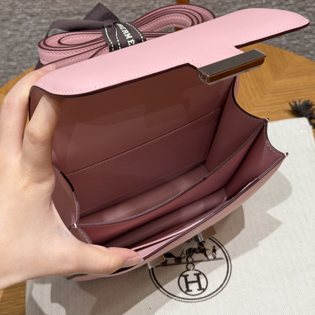 高仿Hermes*Constance19系列H080169SW3Q櫻花粉牛皮銀扣純手工